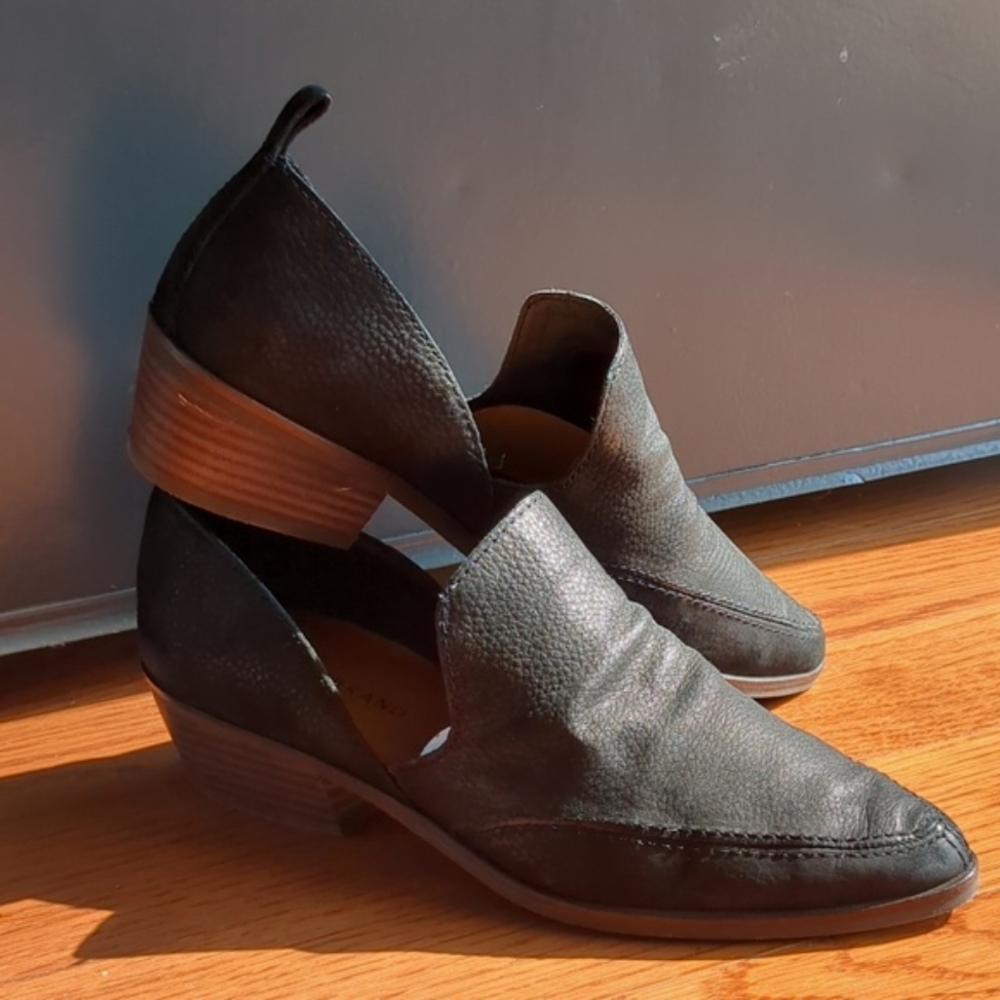 Lucky Brand Leather Mahzan Loafers Booties Shooties Size 7 37.5 37 1/2 Black